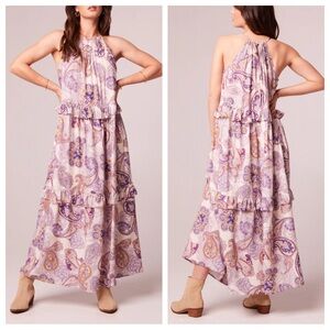 NWT Band of the Free | Liliane Purple Paisley Tiered Maxi Dress L
